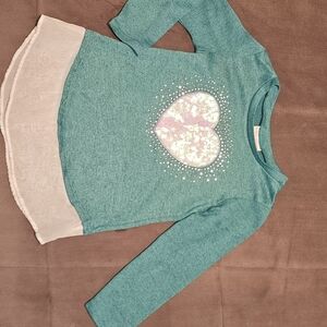 Spring Teal Long Sleeve Knit with Sequined Heart